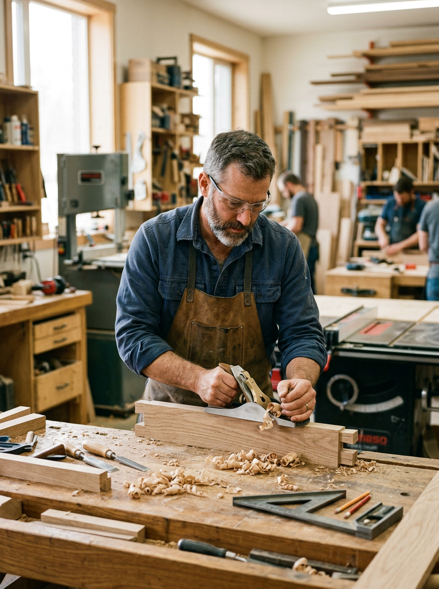 A Presto master carpenter working skillfully in his workshop