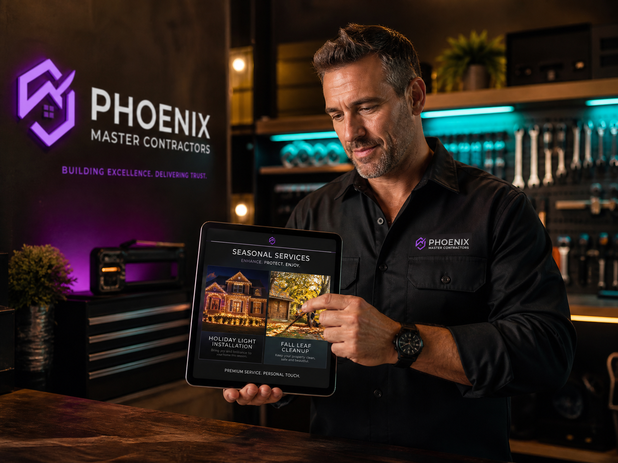 A Presto master contractor curating seasonal service deals on a tablet